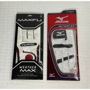 2 Men's Medium Left Hand Gold Gloves Maxfli Weather Max and Mizuno Retroflex